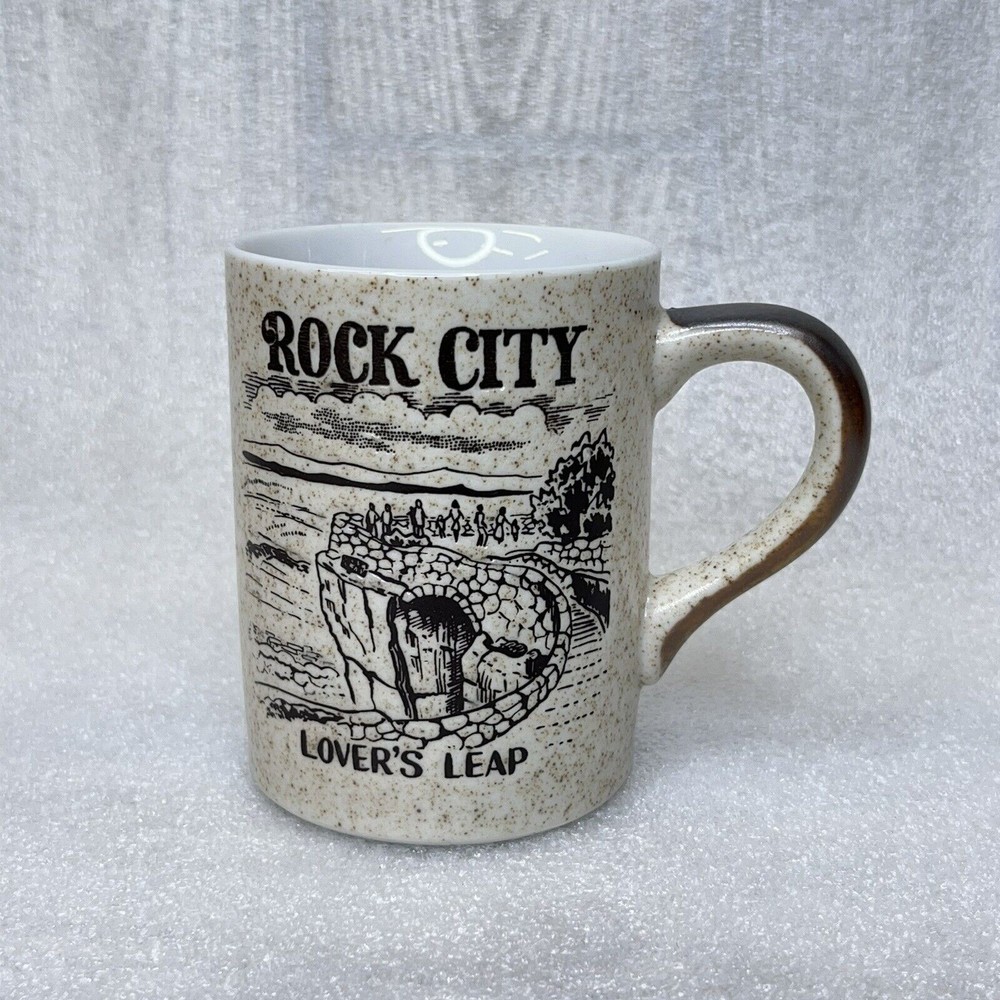 Rock City Coffee Mug Lover's Leap Swing-Along Bridge, Travel Souvenir, Tan